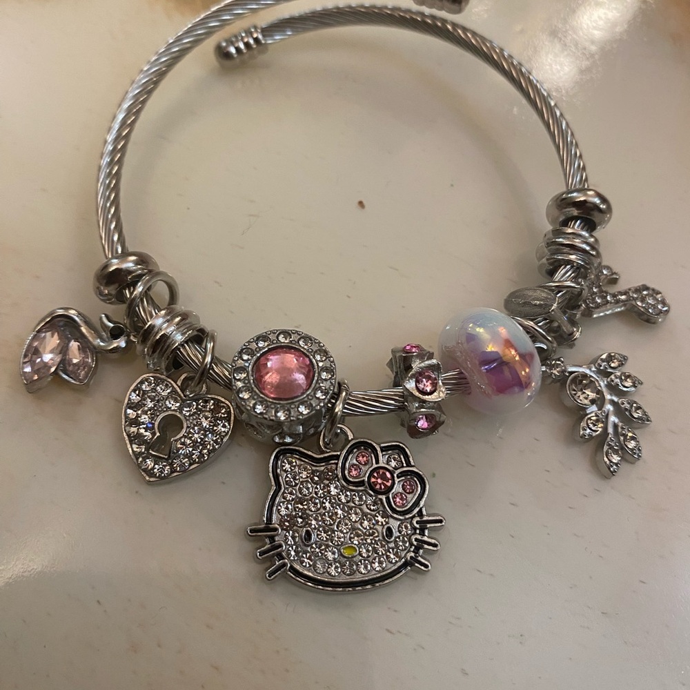 Hello Kitty Silver Pink Crystal Charm Bracelet - Picture 3 of 5